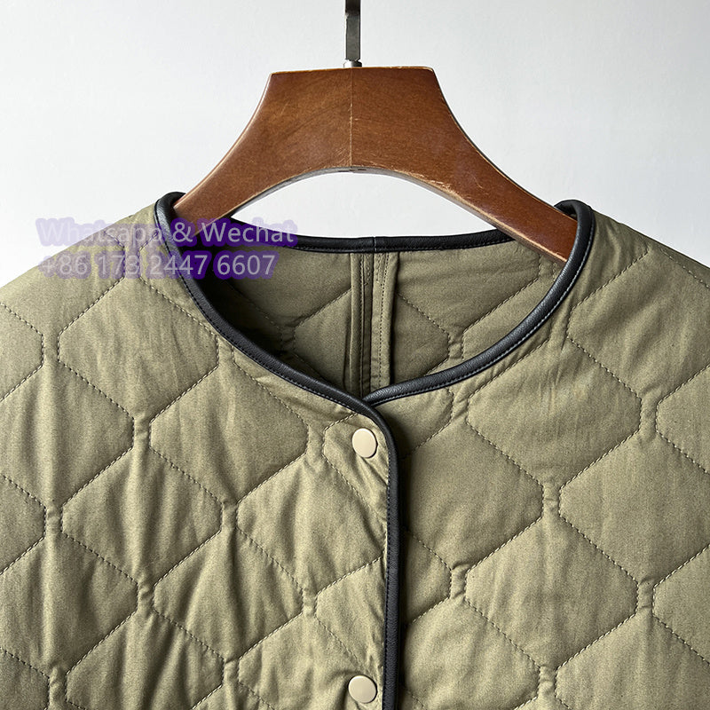 2411026TT Toteme Winter Padded Jacket Cotton Army Green Oversize Long Sleeve Pocket Argyle