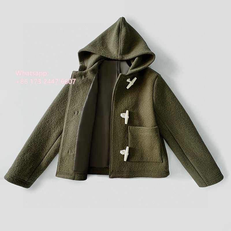 2310016TT Toteme Woolen Coat Hoodie Wood Button Army Green Dark Gray Long Sleeve Short Length