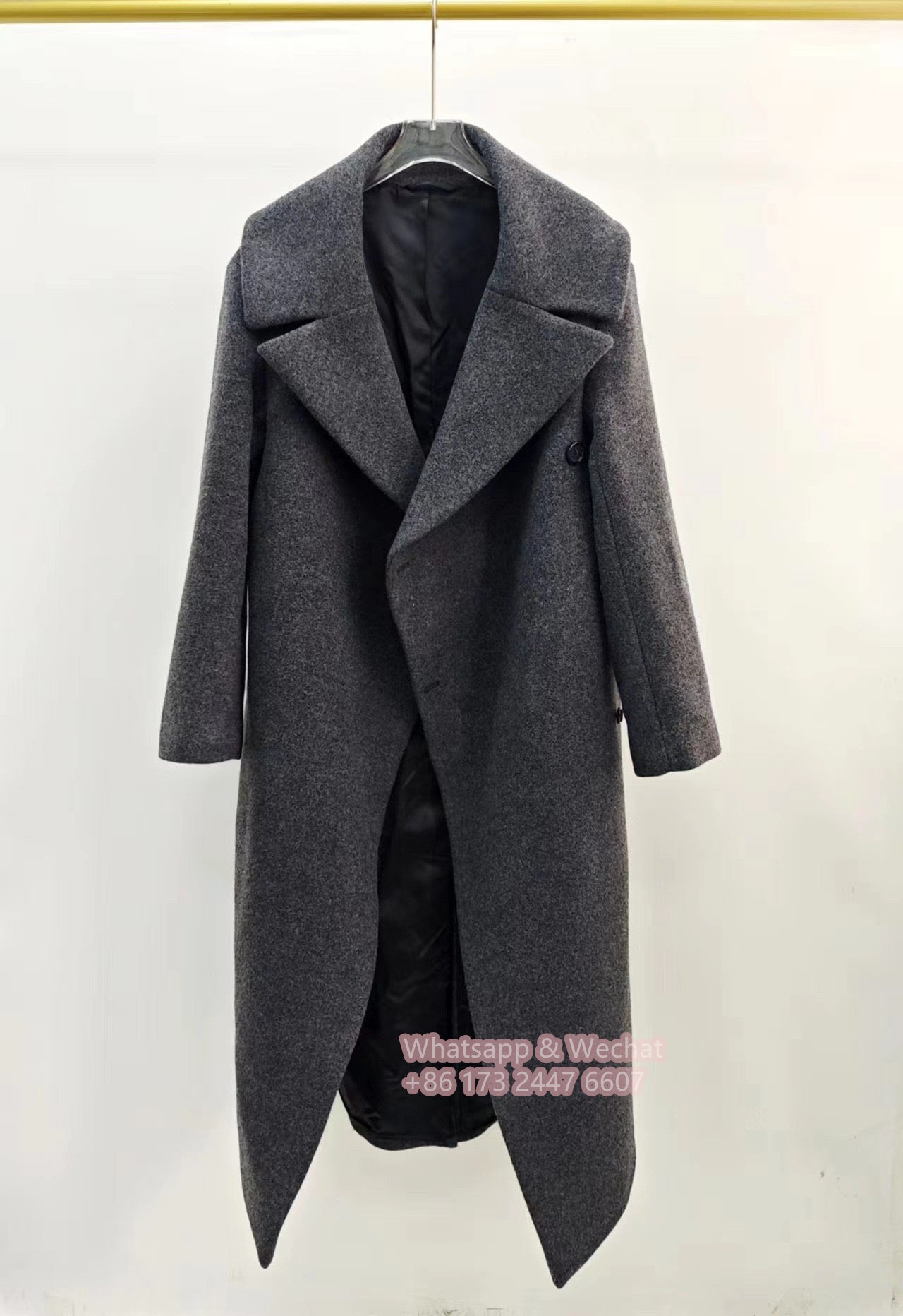 2312023TT Toteme Winter Woolen Coat Gray Midi Length Drop Shoulder One-Button Trundown Collar