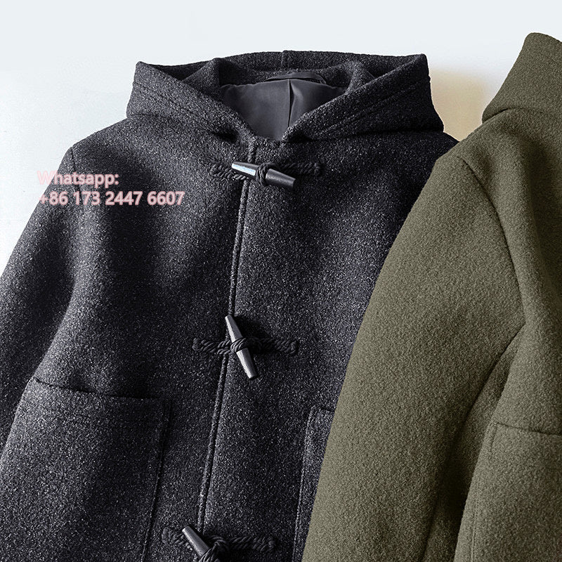 2310016TT Toteme Woolen Coat Hoodie Wood Button Army Green Dark Gray Long Sleeve Short Length