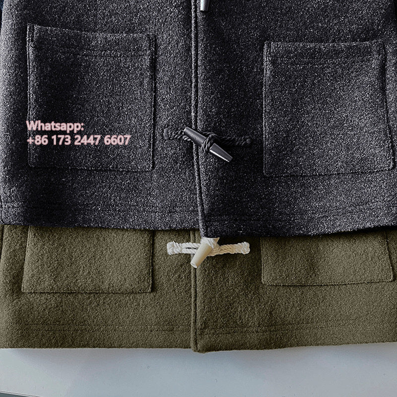 2310016TT Toteme Woolen Coat Hoodie Wood Button Army Green Dark Gray Long Sleeve Short Length