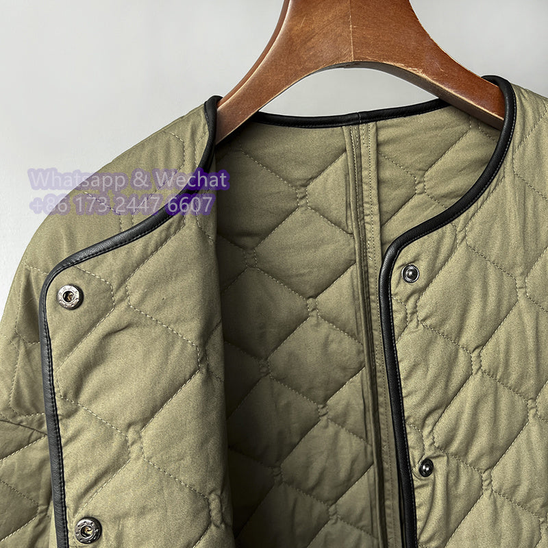 2411026TT Toteme Winter Padded Jacket Cotton Army Green Oversize Long Sleeve Pocket Argyle