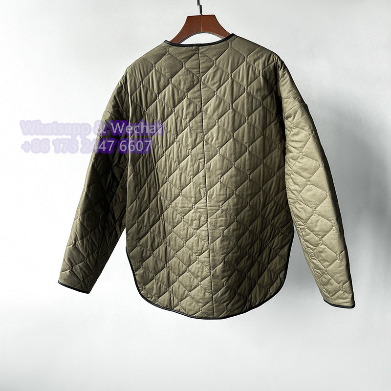 2411026TT Toteme Winter Padded Jacket Cotton Army Green Oversize Long Sleeve Pocket Argyle