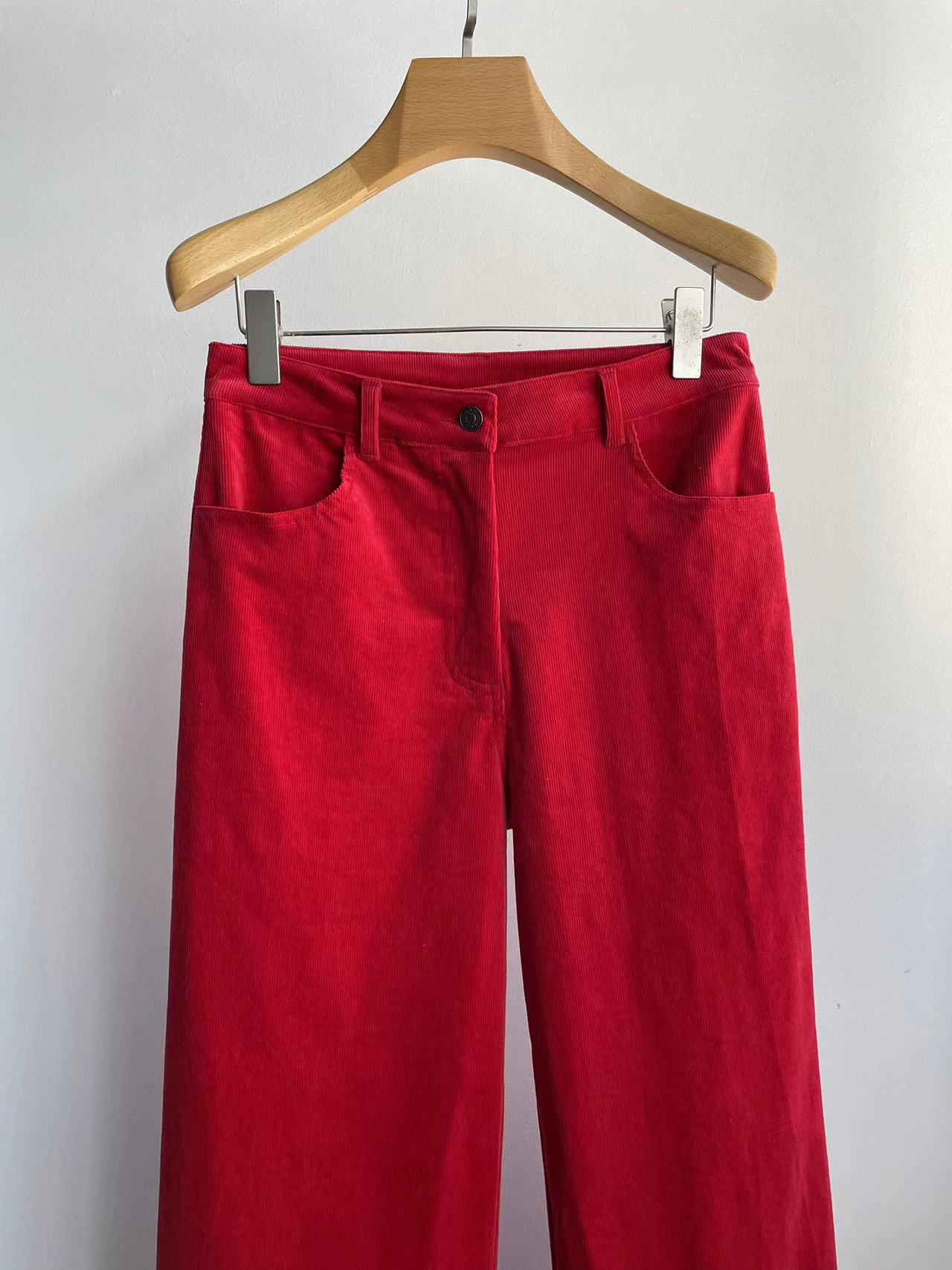 The Row autumn winter pants coduroy red wide leg maxi length pocket cotton 2409003TR