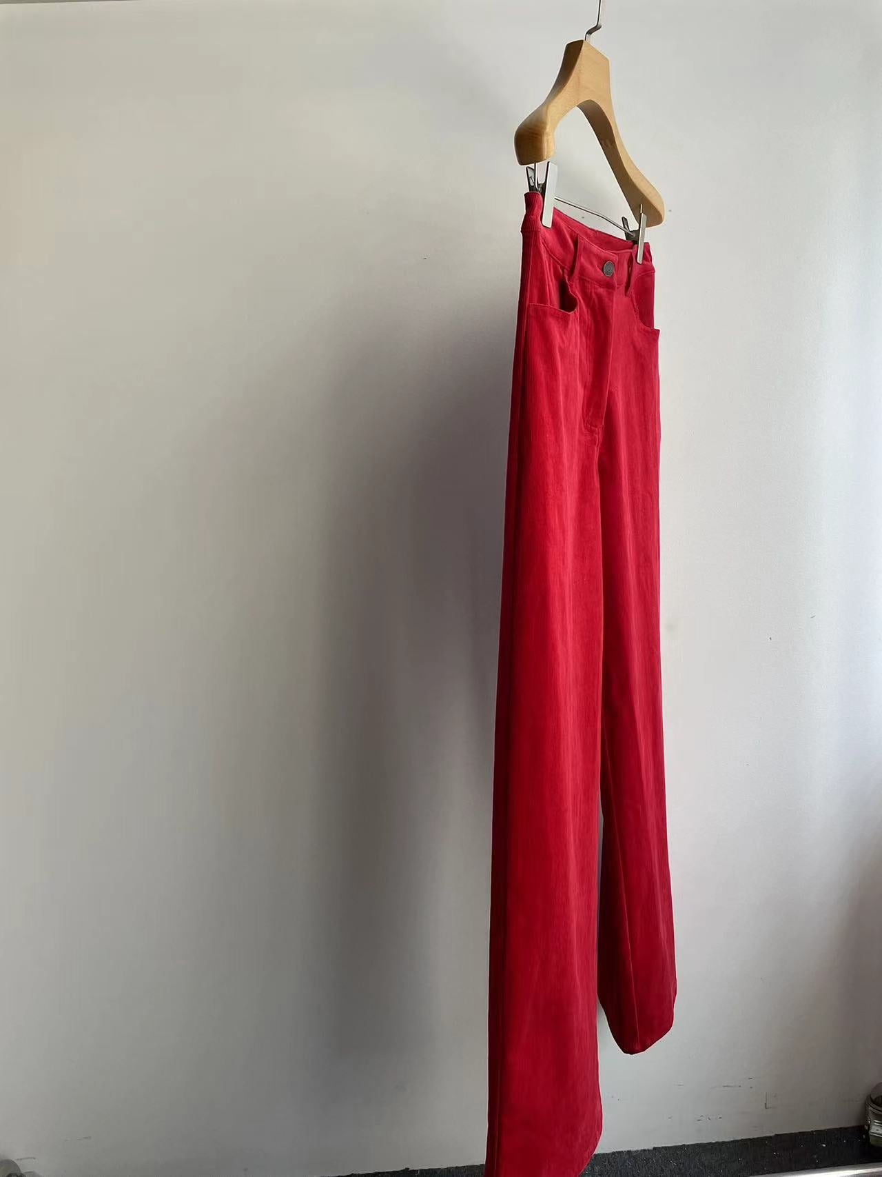 The Row autumn winter pants coduroy red wide leg maxi length pocket cotton 2409003TR