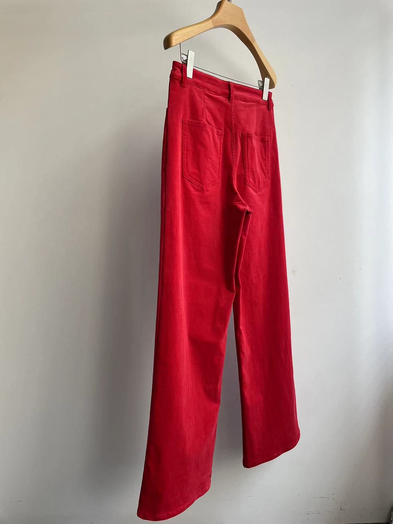 The Row autumn winter pants coduroy red wide leg maxi length pocket cotton 2409003TR