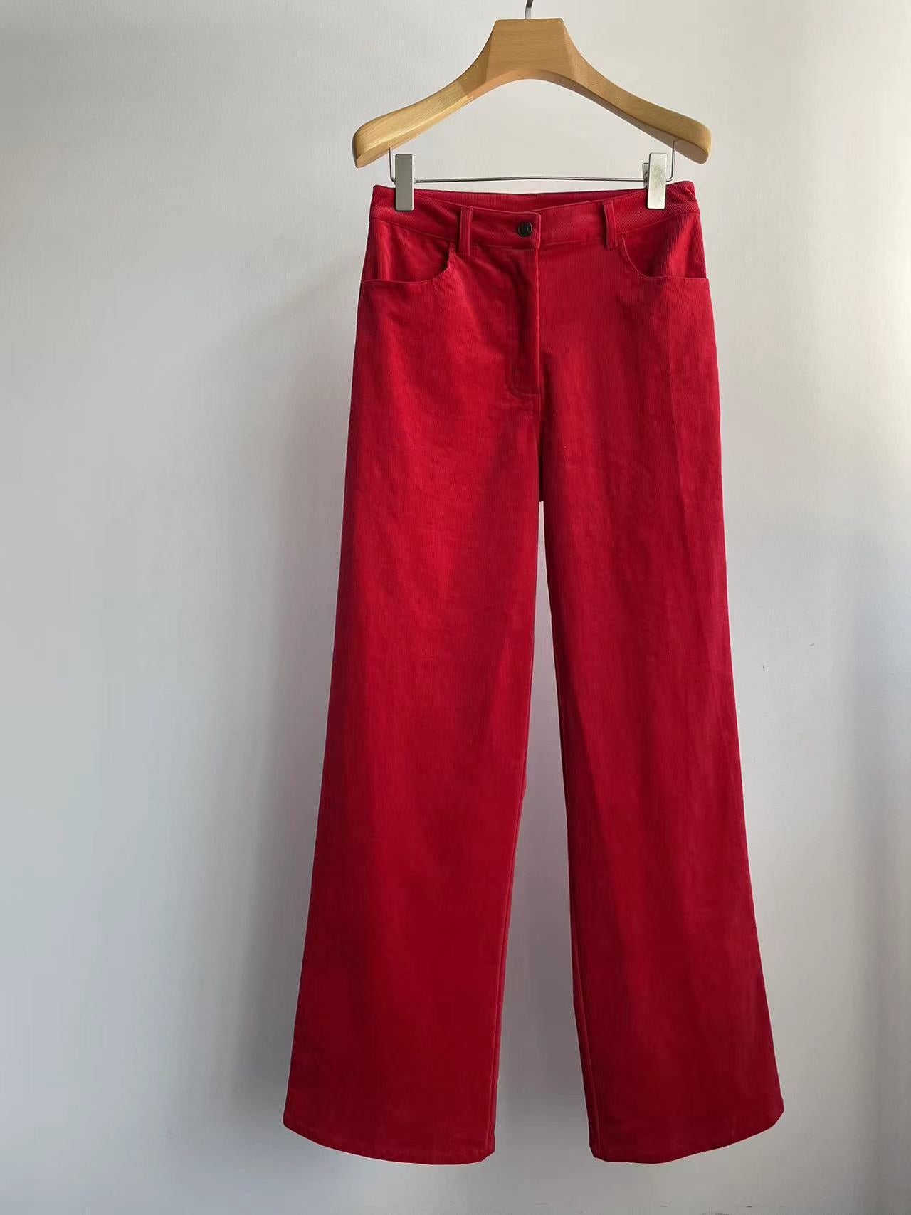 The Row autumn winter pants coduroy red wide leg maxi length pocket cotton 2409003TR