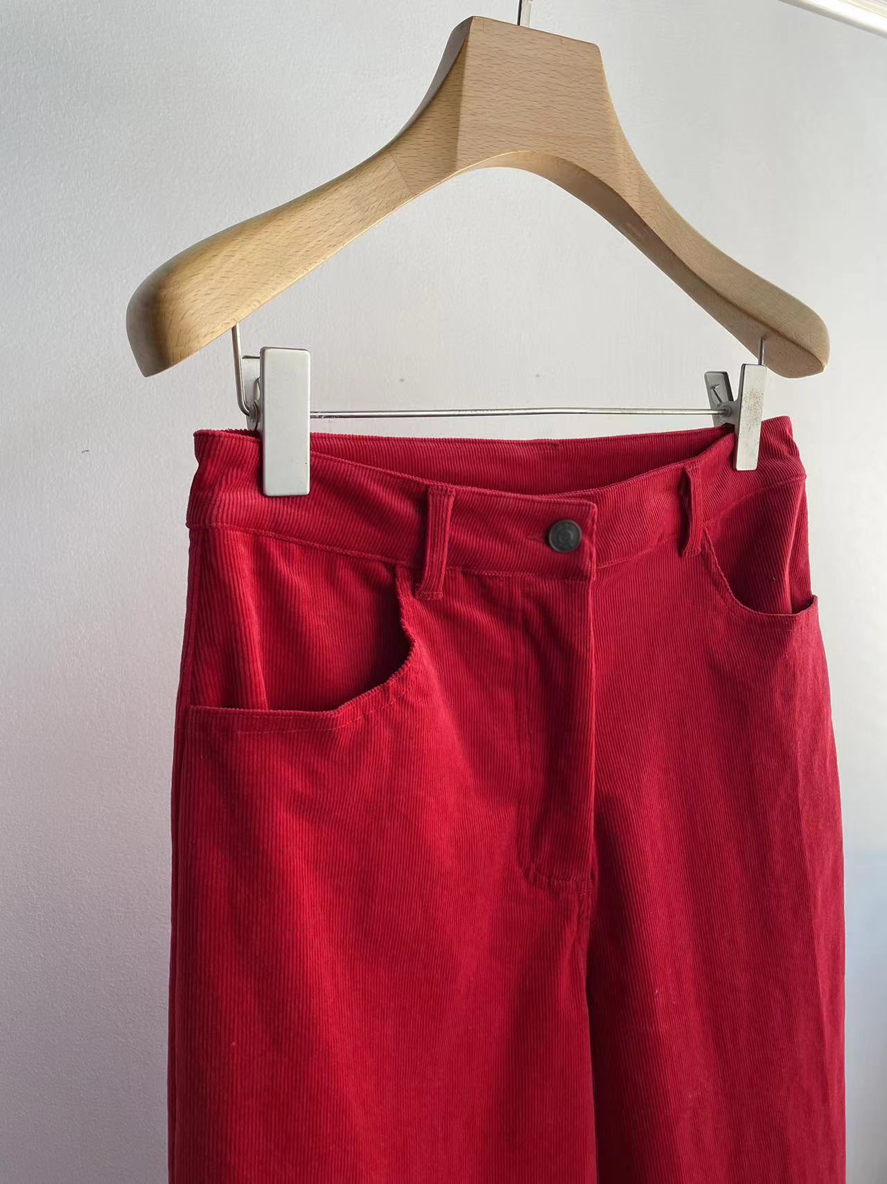 The Row autumn winter pants coduroy red wide leg maxi length pocket cotton 2409003TR