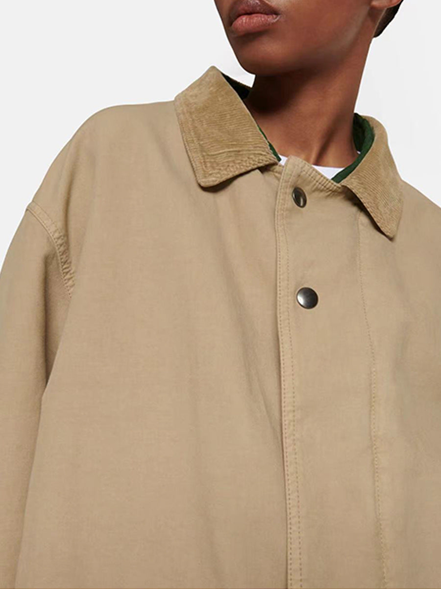 The Row winter jacket coat cotton khaki oversize long sleeve pocket corduroy collar 2409009TR