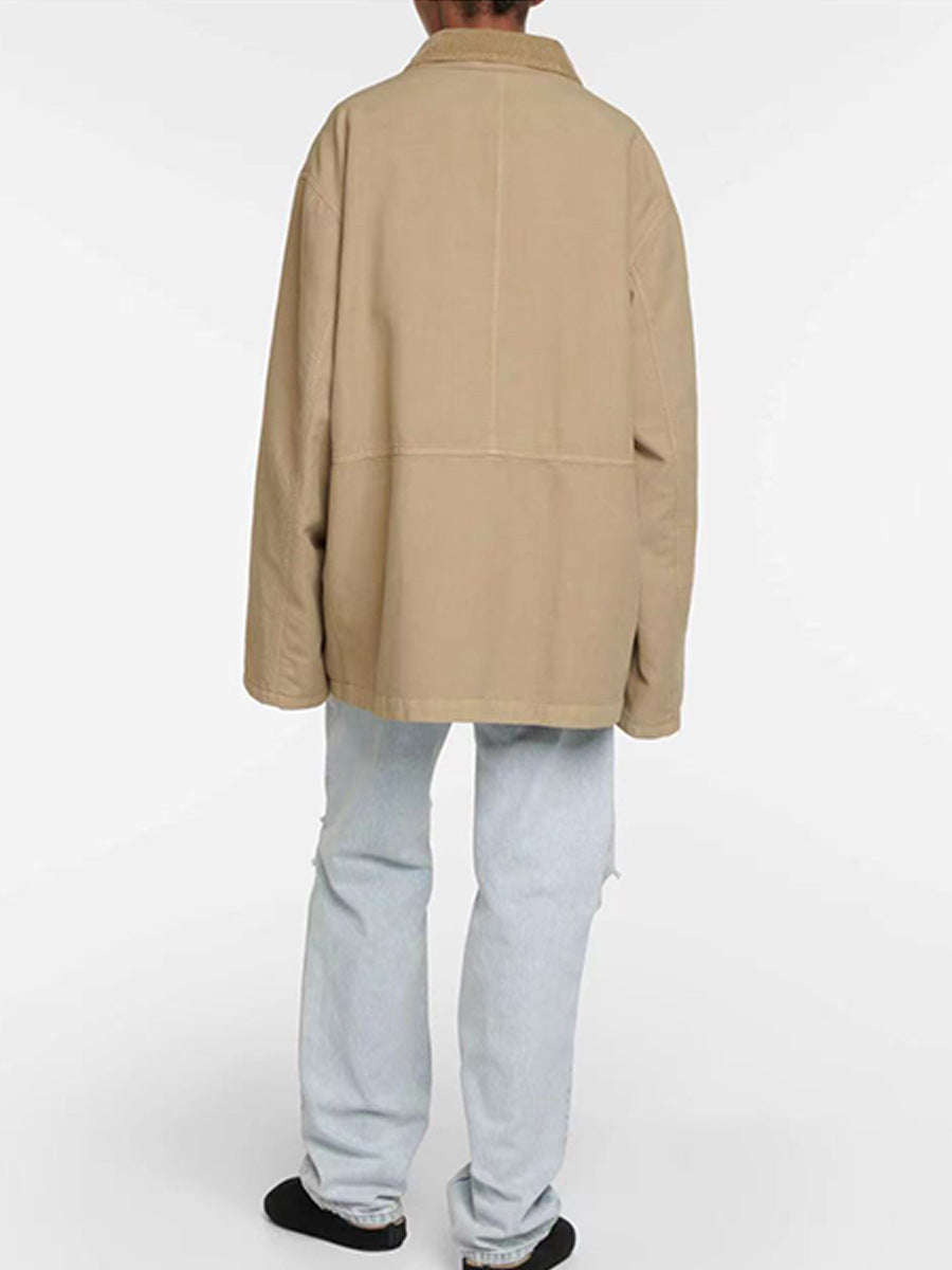 The Row winter jacket coat cotton khaki oversize long sleeve pocket corduroy collar 2409009TR