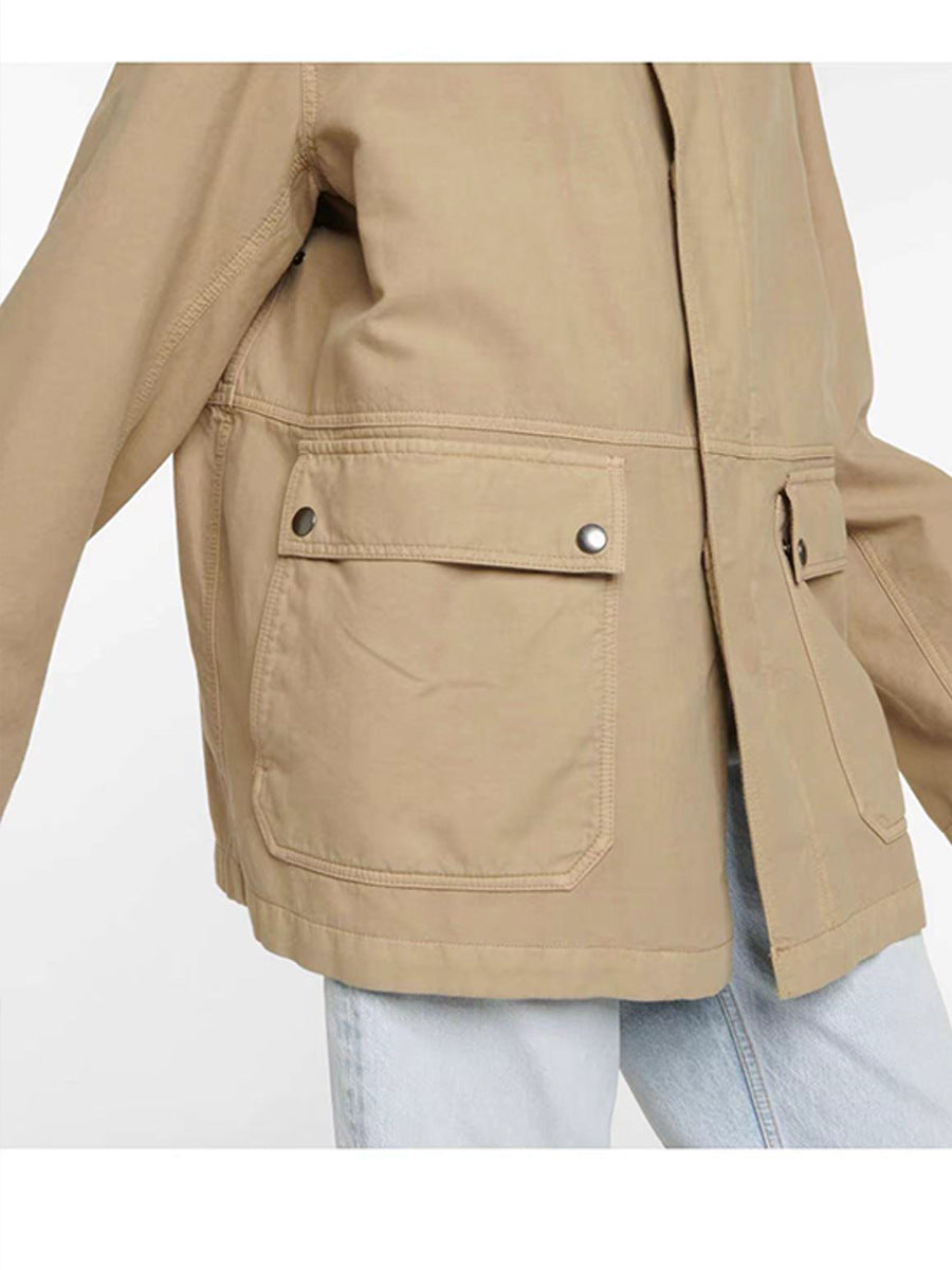 The Row winter jacket coat cotton khaki oversize long sleeve pocket corduroy collar 2409009TR