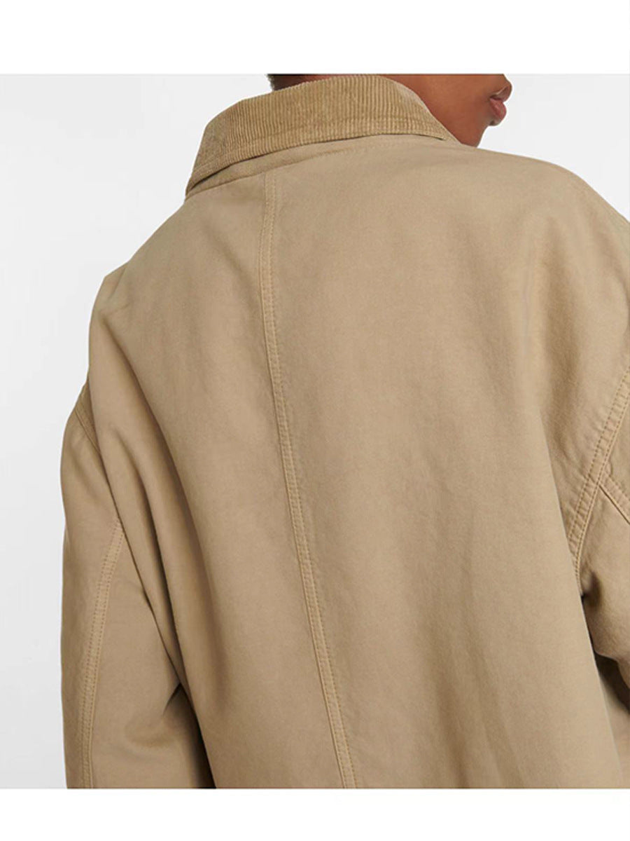 The Row winter jacket coat cotton khaki oversize long sleeve pocket corduroy collar 2409009TR