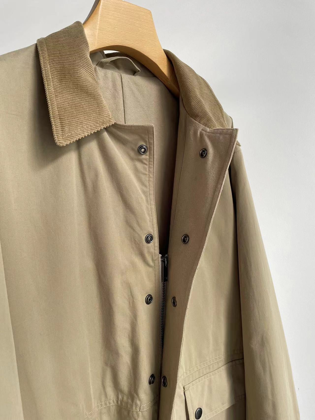 The Row winter jacket coat cotton khaki oversize long sleeve pocket corduroy collar 2409009TR