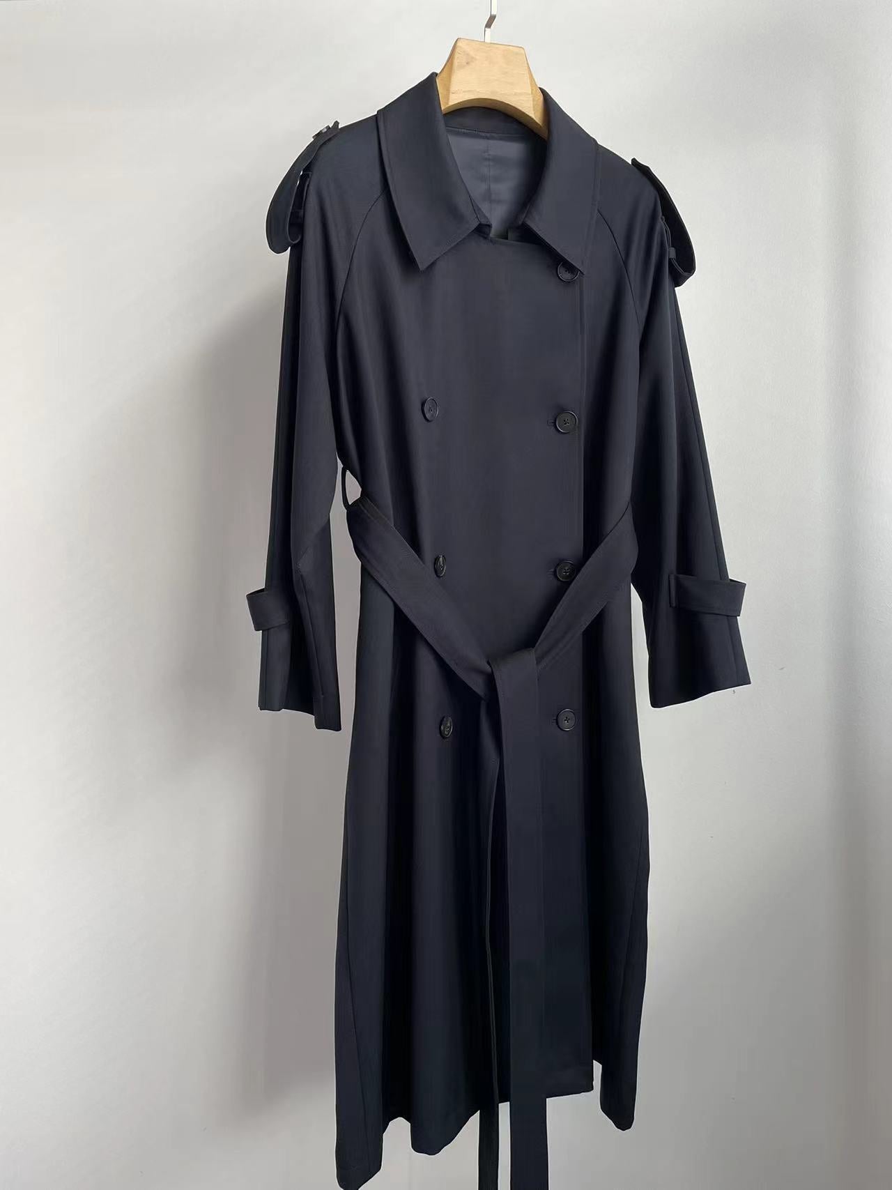 The Row winter midi coat jacket trench dark blue oversize pocket drop shoulder belted 2409006TR