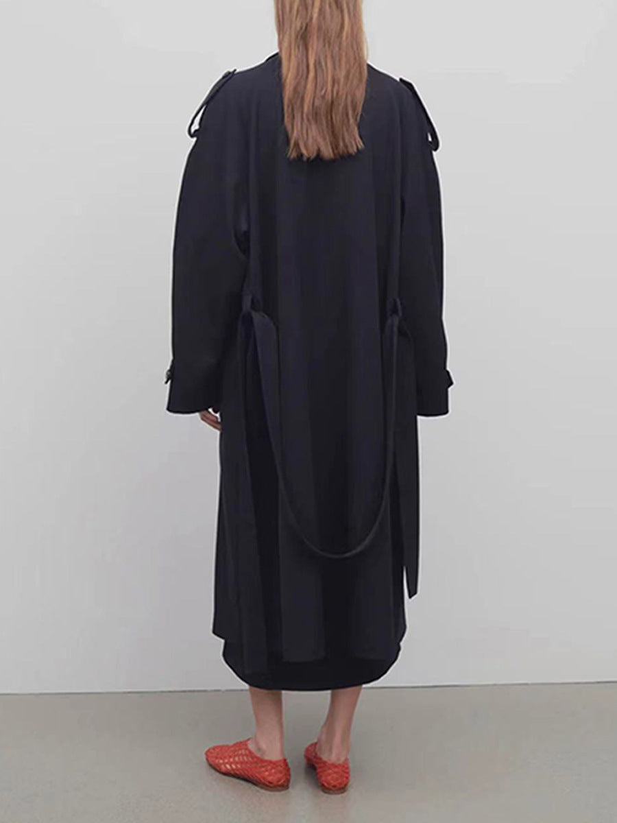 The Row winter midi coat jacket trench dark blue oversize pocket drop shoulder belted 2409006TR