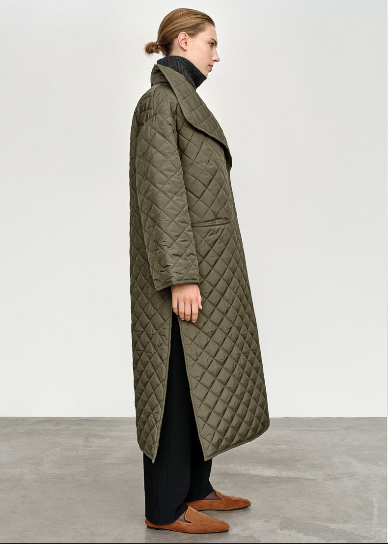 2112012TT Toteme Winter Midi Jacket Army Green Color Padded Coats Long Sleeve Oversize One-Button Pocket