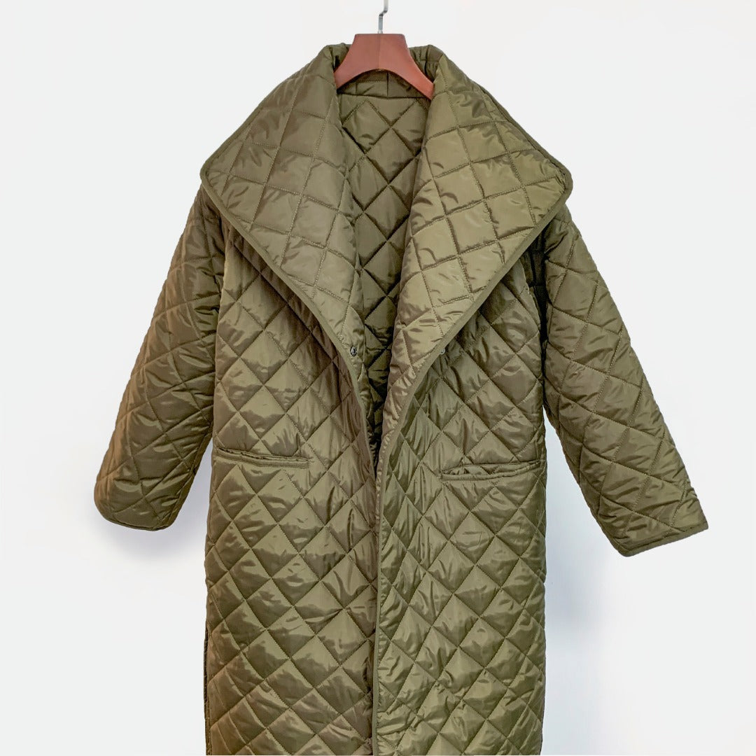 2112012TT Toteme Winter Midi Jacket Army Green Color Padded Coats Long Sleeve Oversize One-Button Pocket