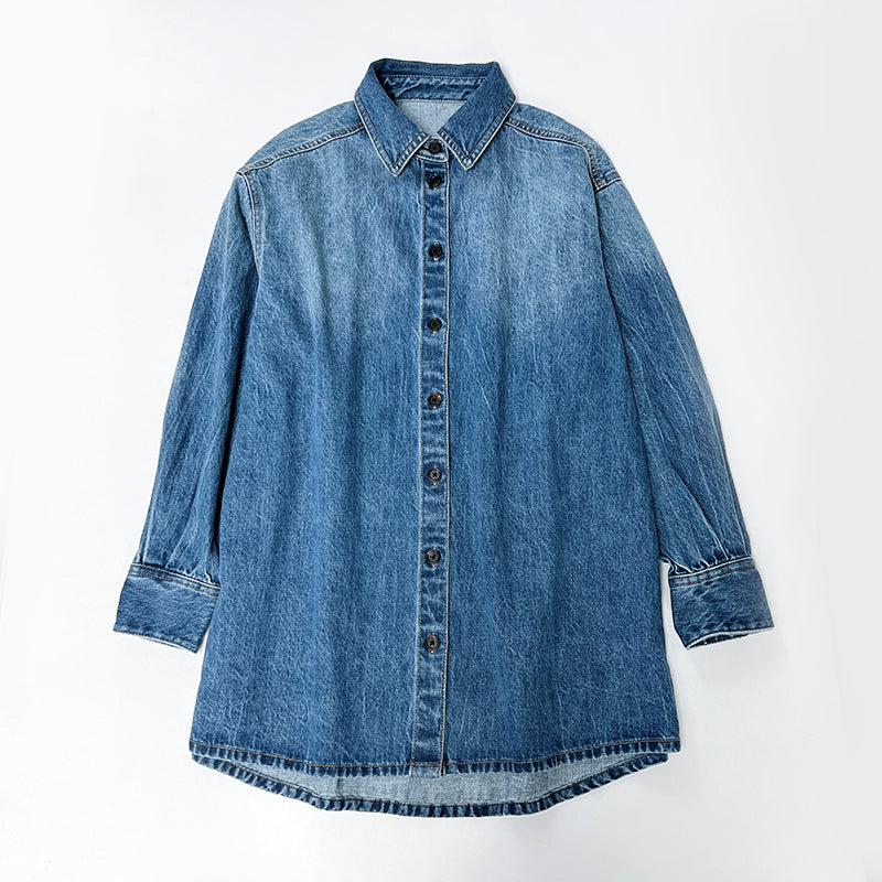 The Row Women Denim Jacket Blue Coat Oversize Front Button Drop Shoulder Long Length 2208014TR