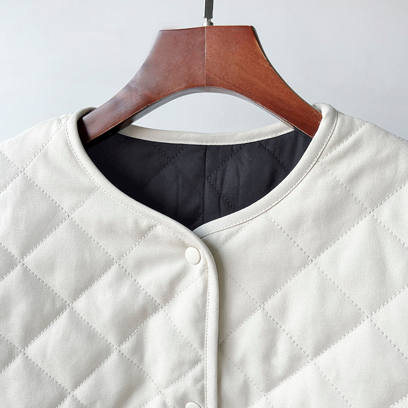 Toteme Winter Jacket Coat Argyle Beige Cotton Front Button Long Sleeve Round Neck Pocket 2208105TT_O