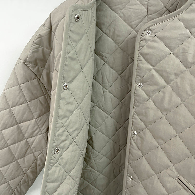 2307066TT Toteme Winter Jacket Coat Argyle Mint Cotton Front Button Long Sleeve Round Neck Pocket