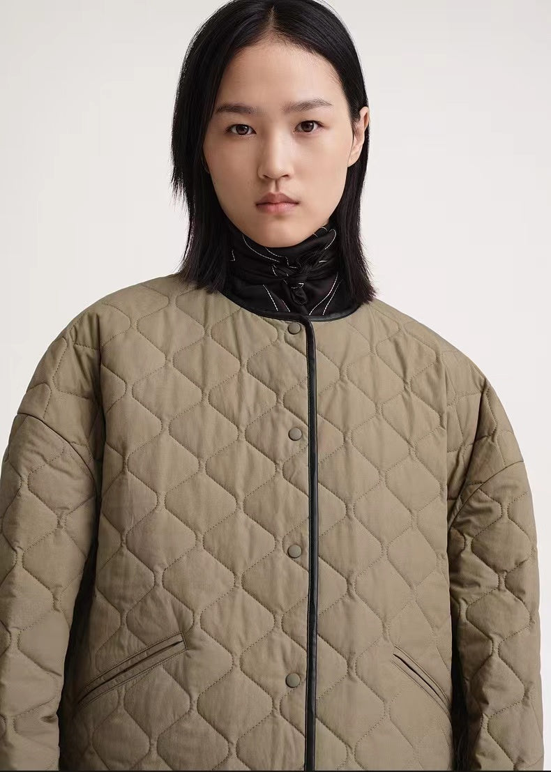 2411026TT Toteme Winter Padded Jacket Cotton Army Green Oversize Long Sleeve Pocket Argyle