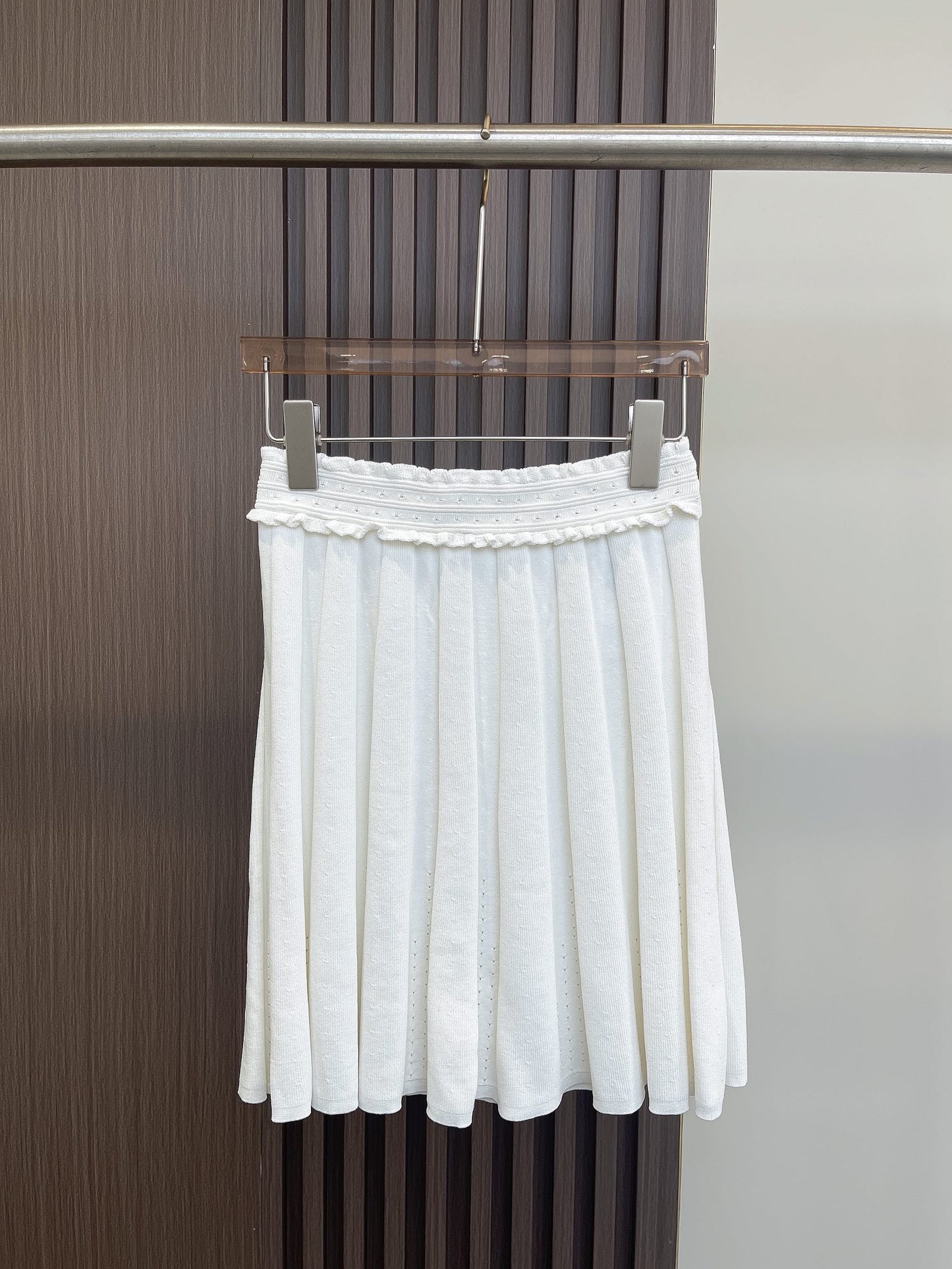 Sandro knitting set top skirt ruffles elastic white color mini skirt short sleeve casual style