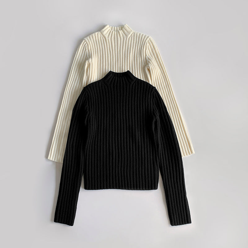 Toteme winter sweater wool black beige color long sleeve rib knitted stand collar 2409022TT