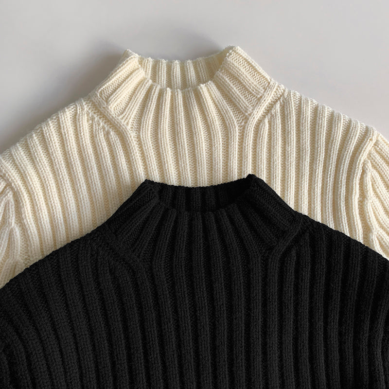 Toteme winter sweater wool black beige color long sleeve rib knitted stand collar 2409022TT