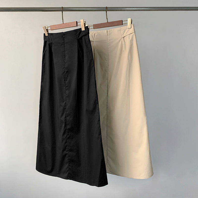 Toteme midi skirt tie waist black beige cotton solid color pocket straight autumn summer TT_052704