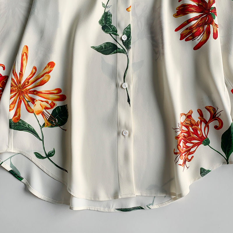 Toteme honeysuckle shirt Viscose white satin honeysuckle print long sleeves long sleeves 2410025TT