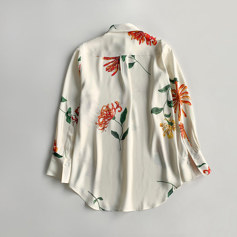 Toteme honeysuckle shirt Viscose white satin honeysuckle print long sleeves long sleeves 2410025TT