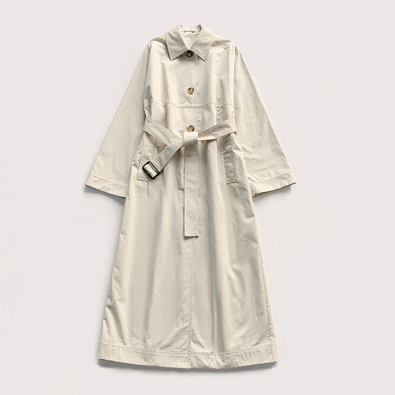 Toteme belted trench coat sand beige cotton classic collar long sleeves detachable belt pockets 2410026TT