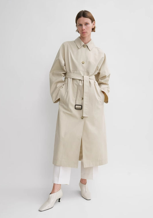 Toteme belted trench coat sand beige cotton classic collar long sleeves detachable belt pockets 2410026TT