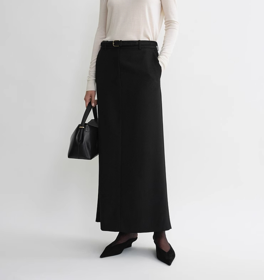 2412031TT Toteme Midi Pencil Skirt Wool Blended Black Casual High Waist Pocket Zipper Back-Slit