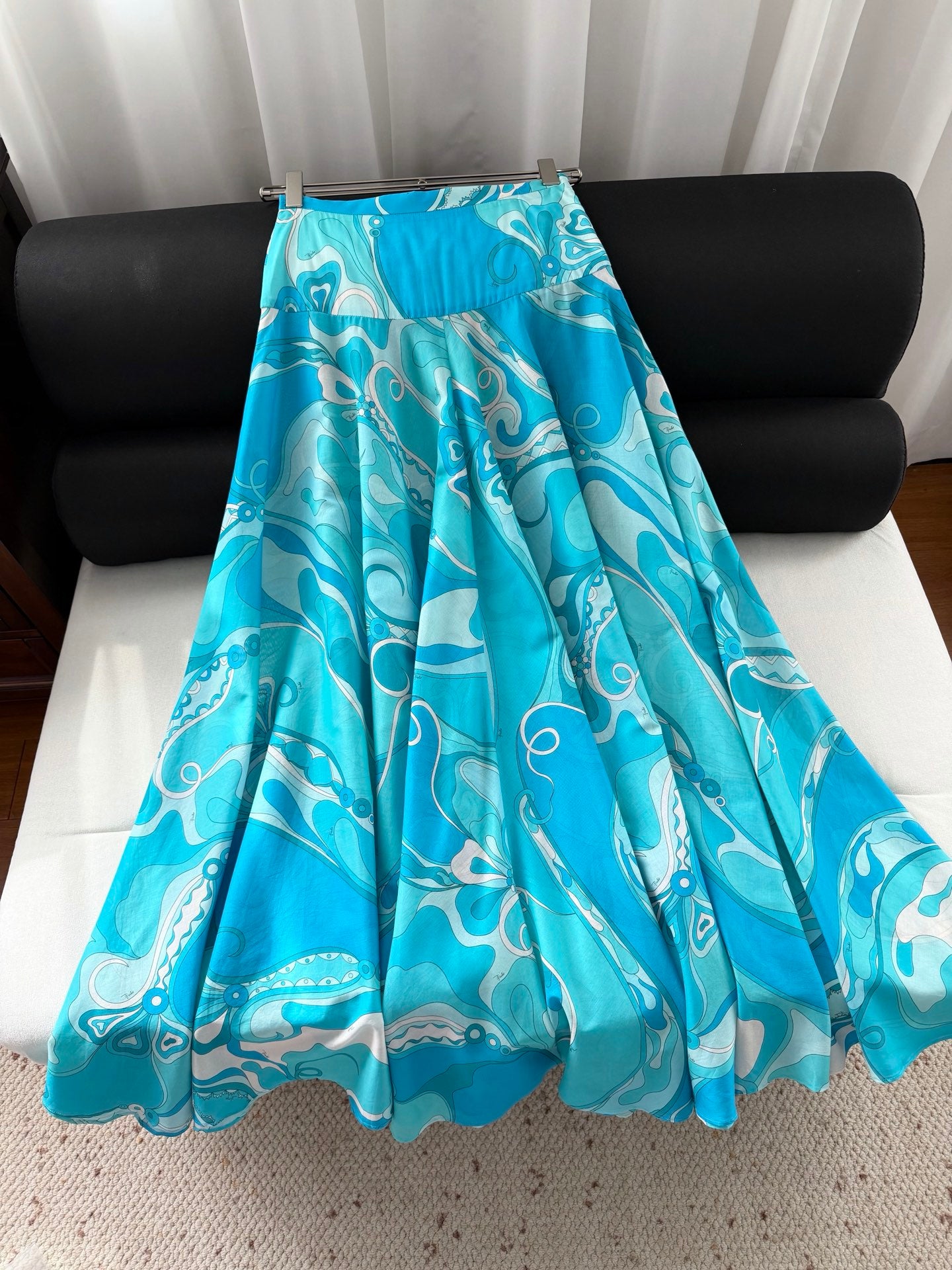 Pucci Orchidee-print cotton shirt max skirt long sleeves hight waist side-zip 2603002Pucci