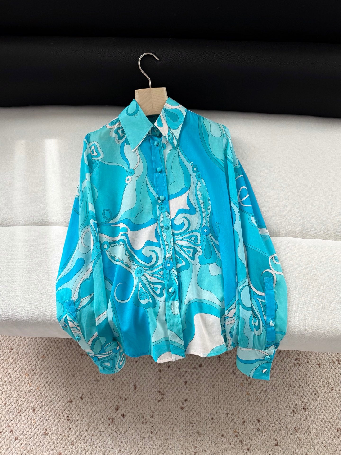 Pucci Orchidee-print cotton shirt max skirt long sleeves hight waist side-zip 2603002Pucci