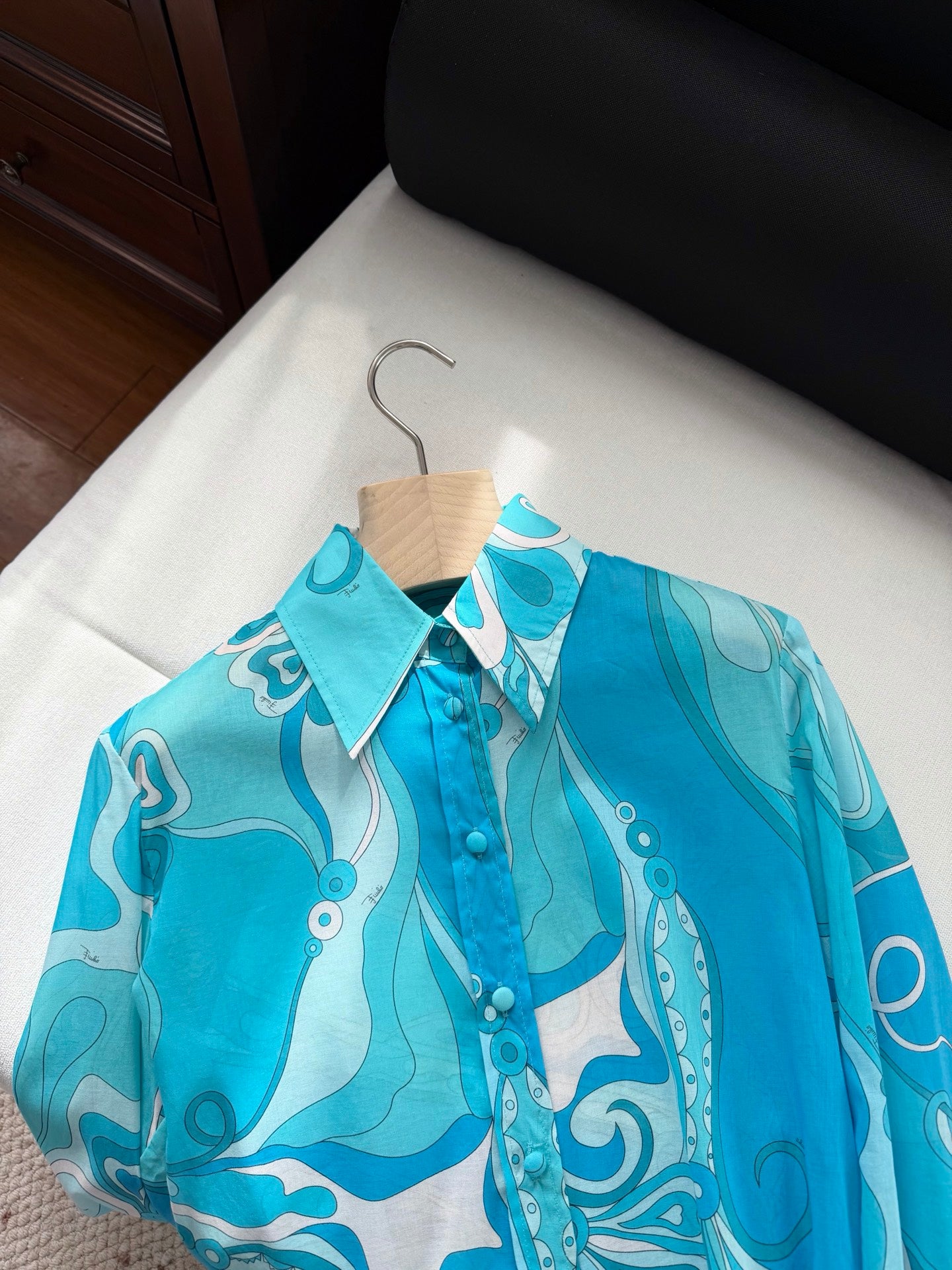 Pucci Orchidee-print cotton shirt max skirt long sleeves hight waist side-zip 2603002Pucci