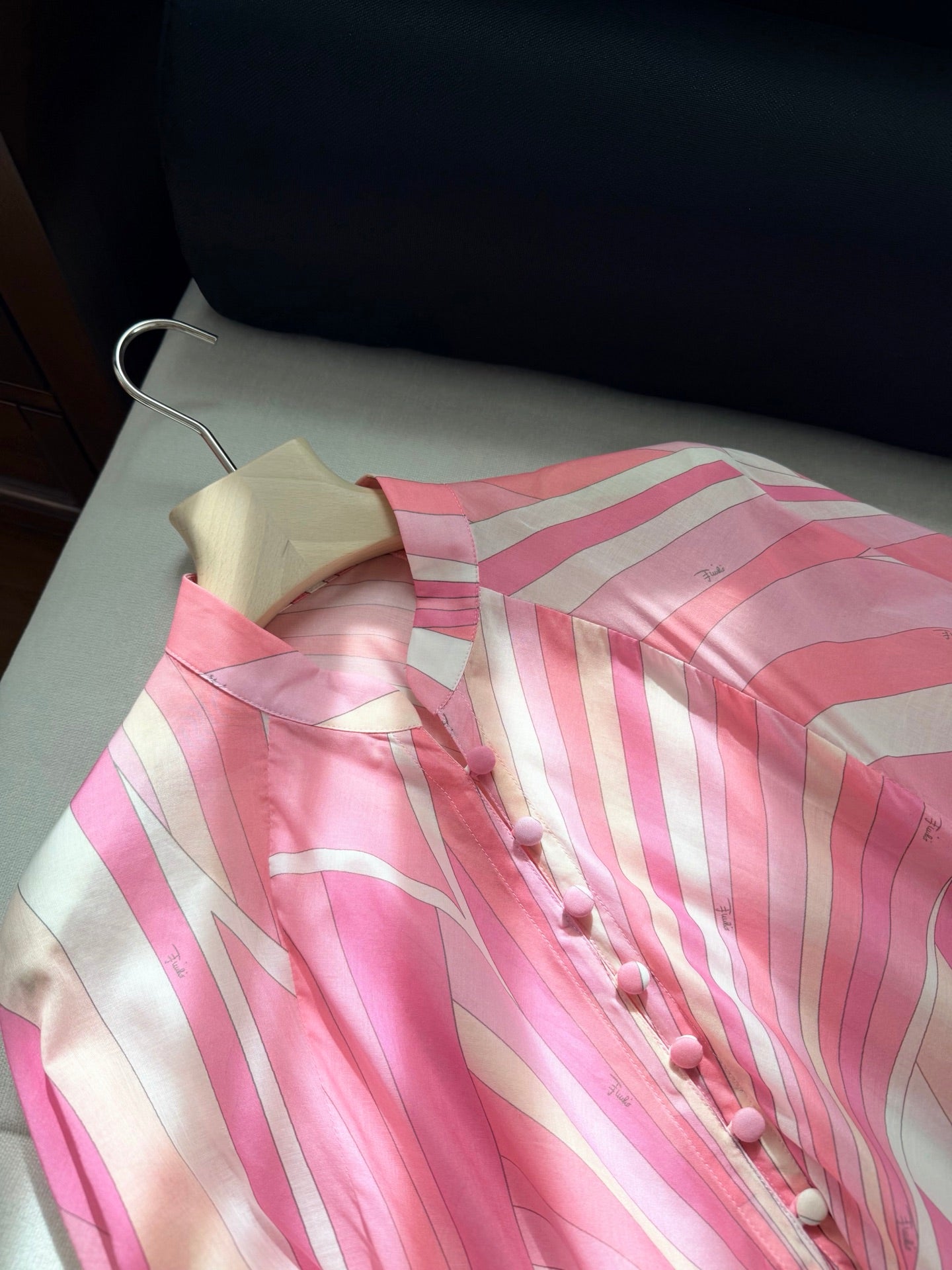 Pucci Pink Swirl Print Flowy Maxi Dress Open Sleeve Button Fasten Cotton 2603003Pucci