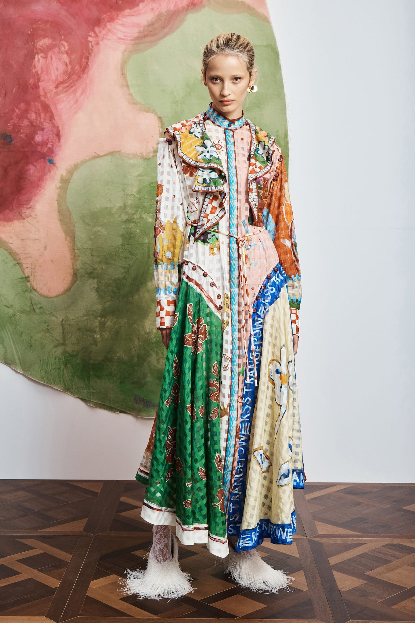 Alemais Vintage Patchwork Print Long Dress Elegant Belted Design For Women Vacation Wear 2608045AL