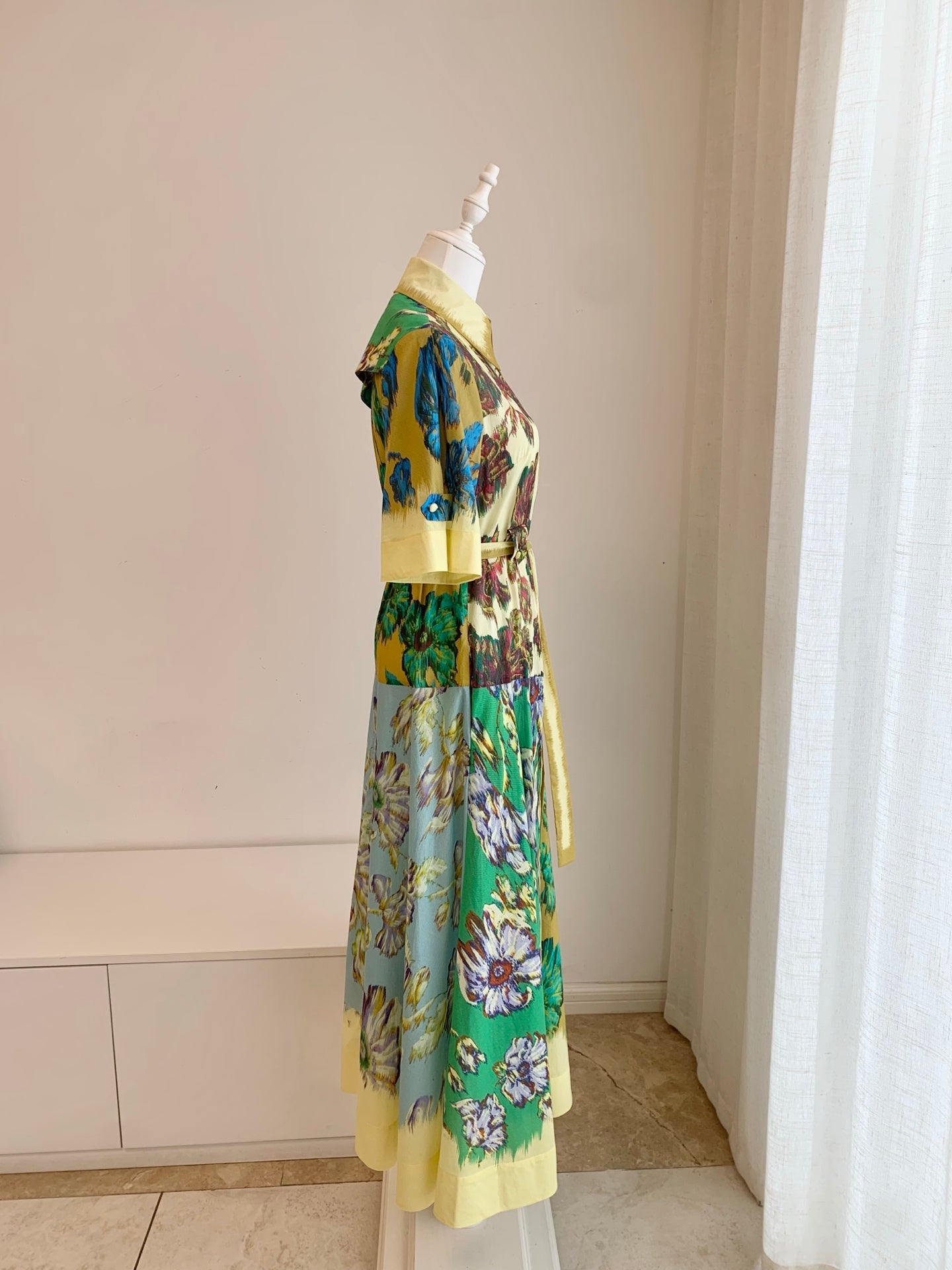 Alemais Vintage Floral Print Shirt Maxi Dress Lapel Collar Short Sleeve Belted Cotton Dress 2608009AL