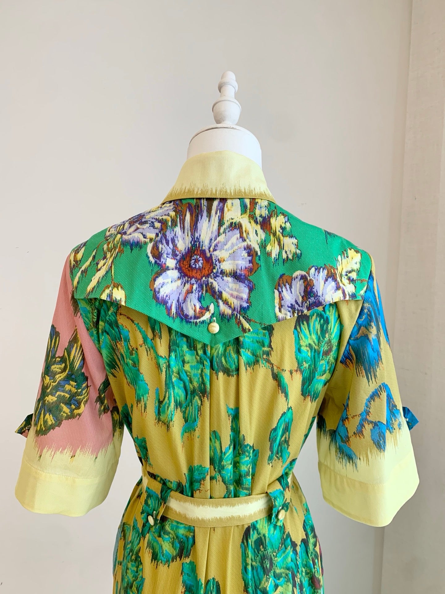 Alemais Vintage Floral Print Shirt Maxi Dress Lapel Collar Short Sleeve Belted Cotton Dress 2608009AL
