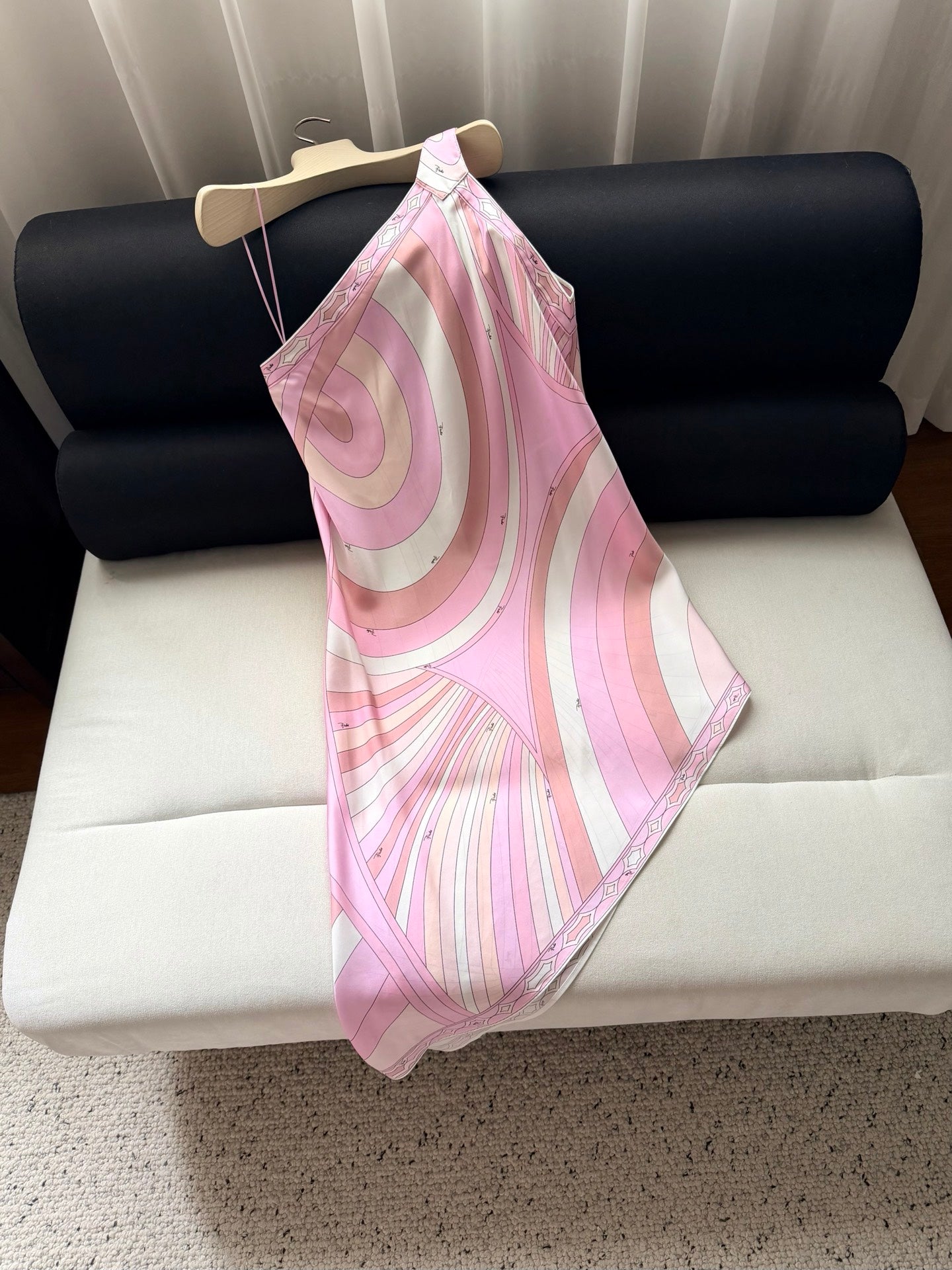 Pucci Luxury 100% Silk One‑Strap Midi Dress Retro Swirl Print Women Summer Party Dress 2608071Pucci