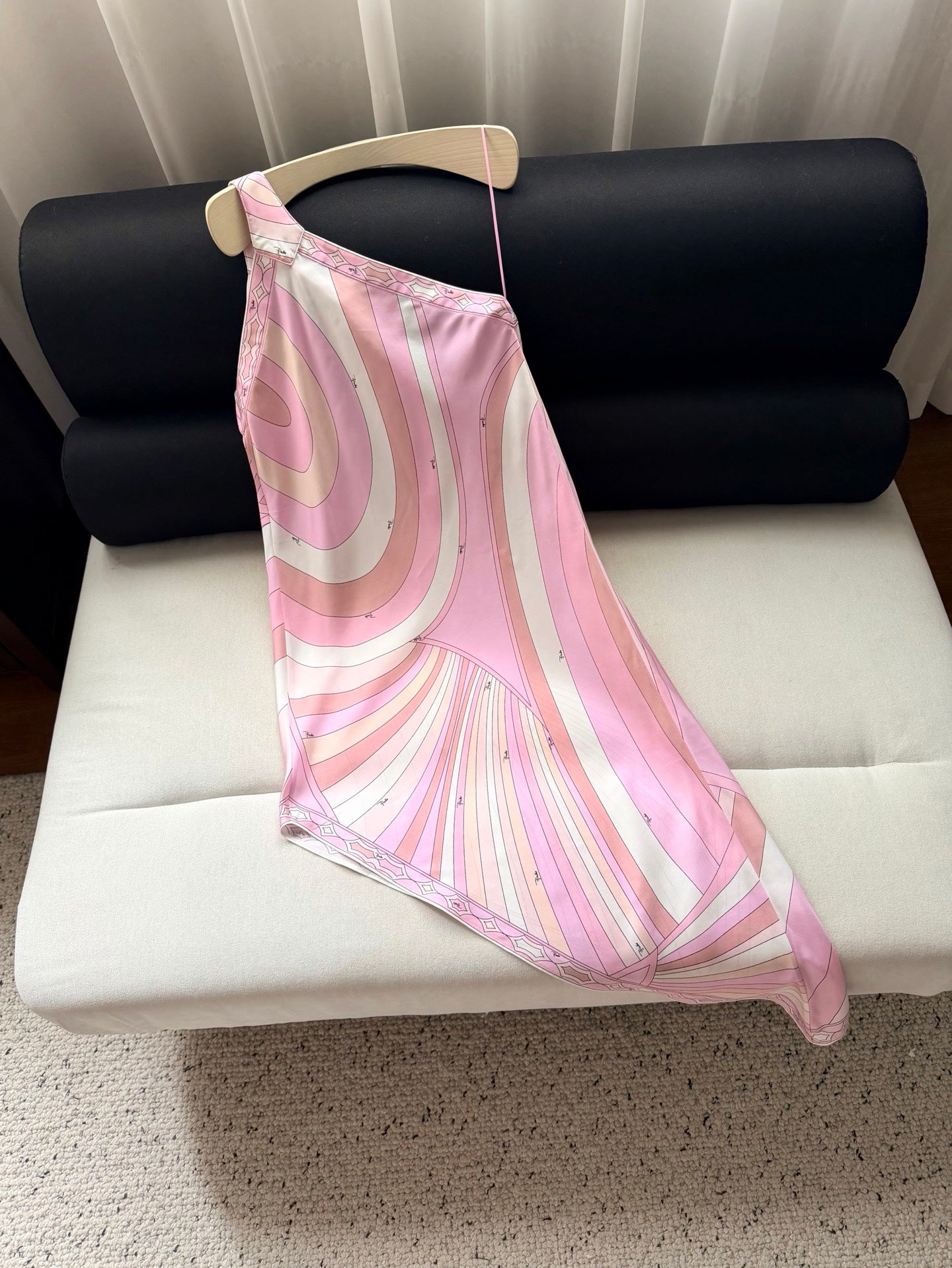 Pucci Luxury 100% Silk One‑Strap Midi Dress Retro Swirl Print Women Summer Party Dress 2608071Pucci