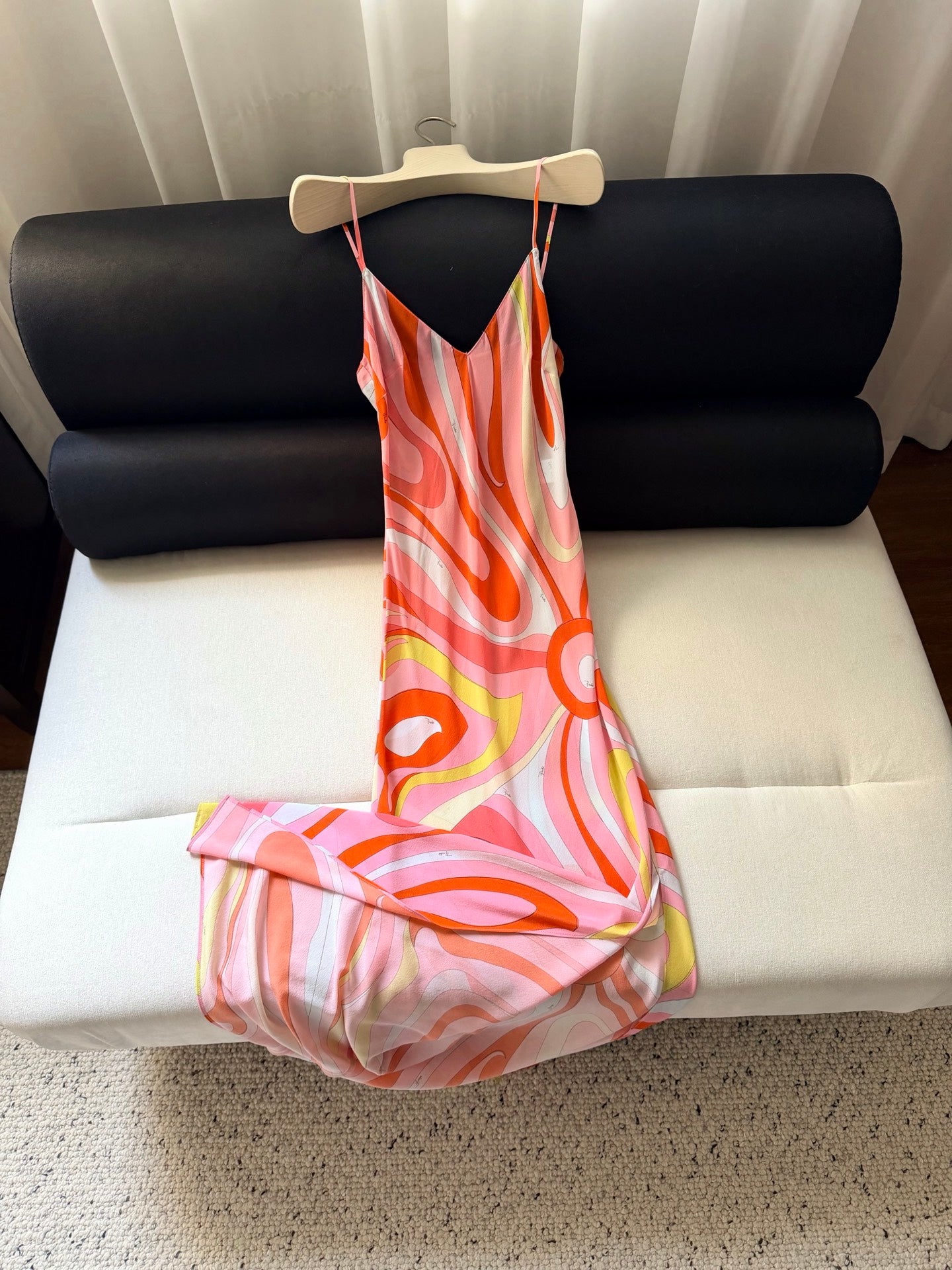 Pucci Women V‑Neck 100% Silk Maxi Slip Dress Pink Orange Retro Abstract Vacation Outfit 2606067Pucci