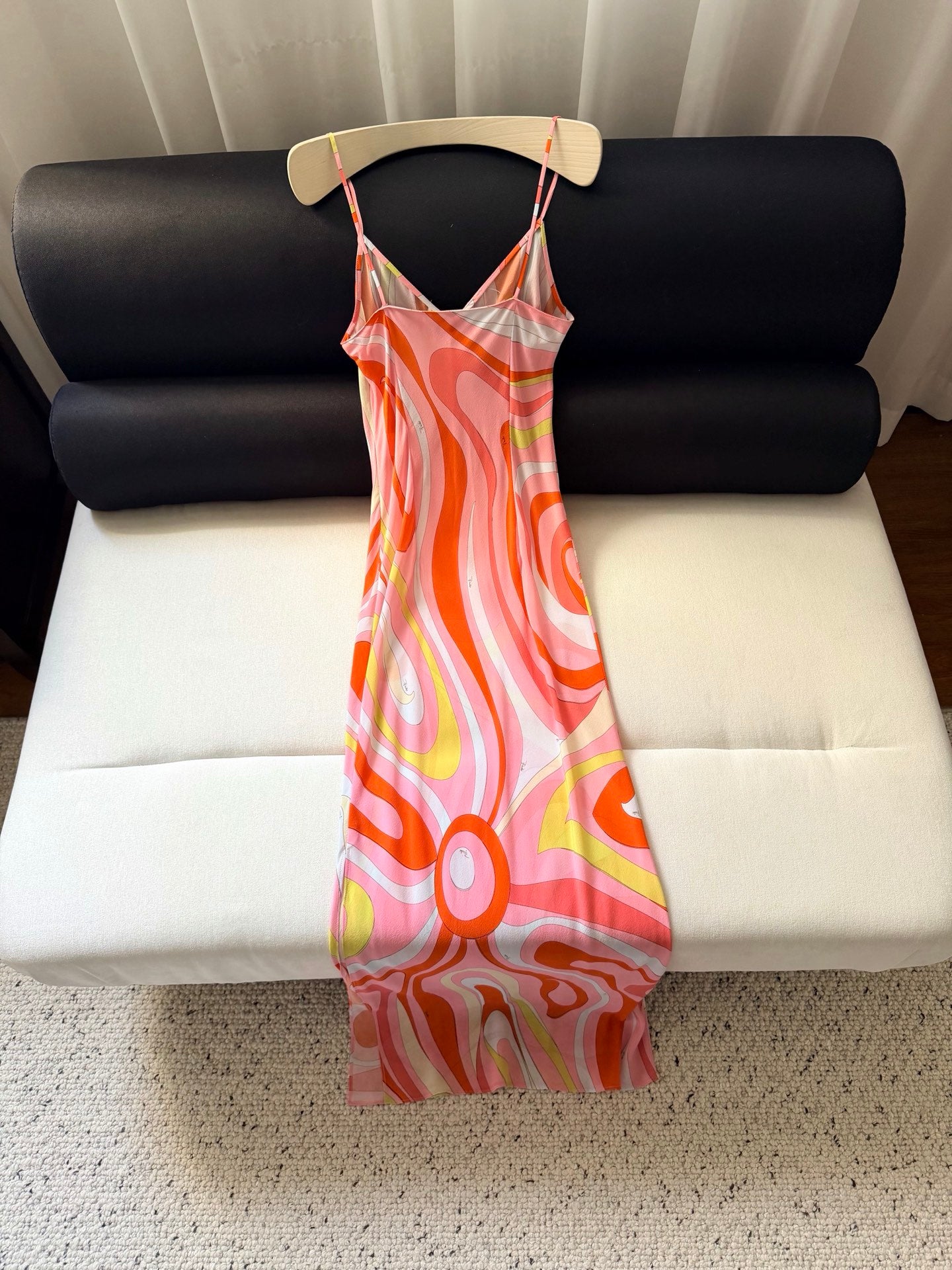 Pucci Women V‑Neck 100% Silk Maxi Slip Dress Pink Orange Retro Abstract Vacation Outfit 2606067Pucci