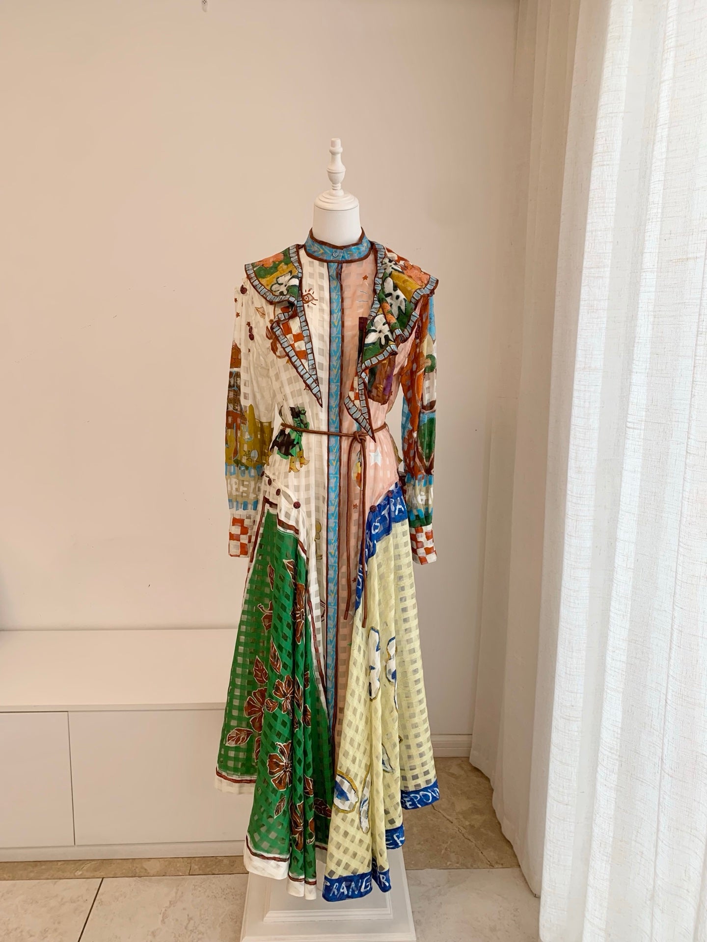 Alemais Vintage Patchwork Print Long Dress Elegant Belted Design For Women Vacation Wear 2608045AL