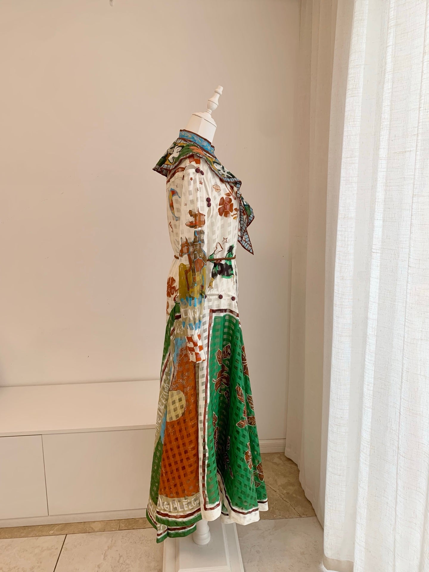 Alemais Vintage Patchwork Print Long Dress Elegant Belted Design For Women Vacation Wear 2608045AL