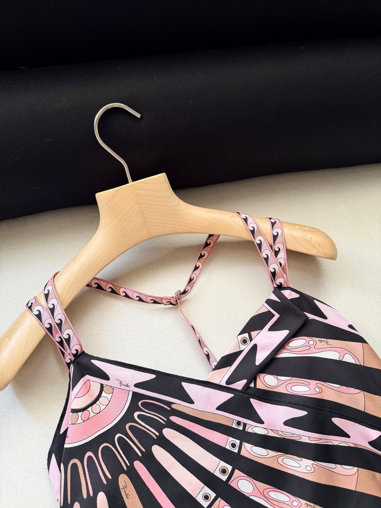 Pucci Retro Abstract Printed Cropped Cami Top Double Strap Halter Back For Women Daily Outfit 2608074Pucci