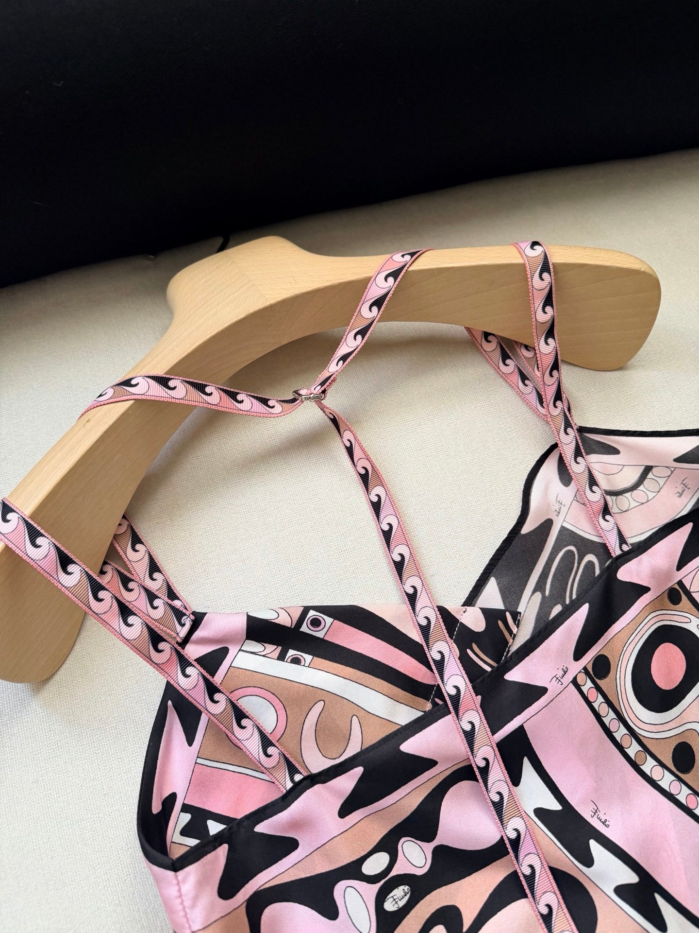 Pucci Retro Abstract Printed Cropped Cami Top Double Strap Halter Back For Women Daily Outfit 2608074Pucci