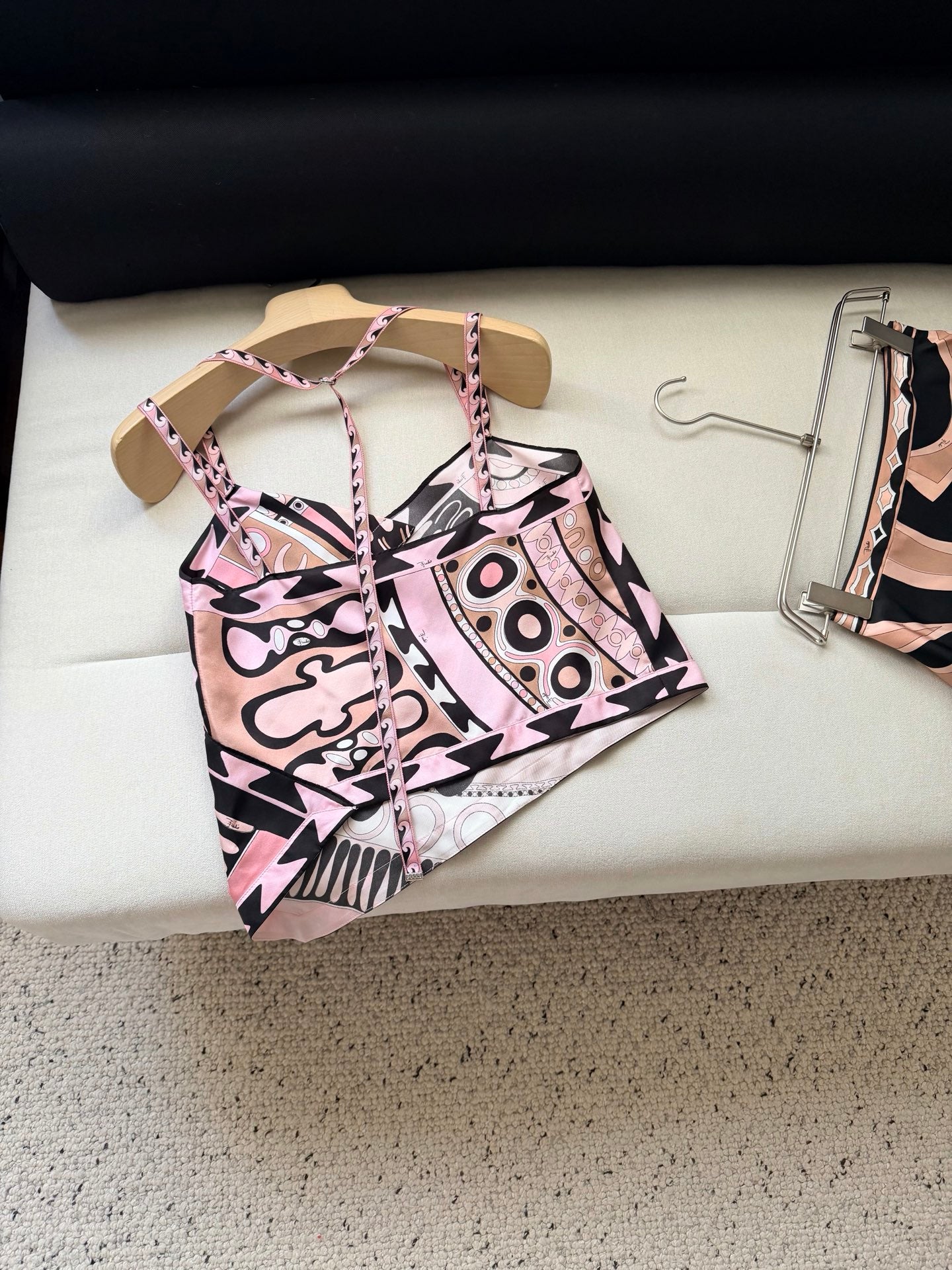 Pucci Retro Abstract Printed Cropped Cami Top Double Strap Halter Back For Women Daily Outfit 2608074Pucci